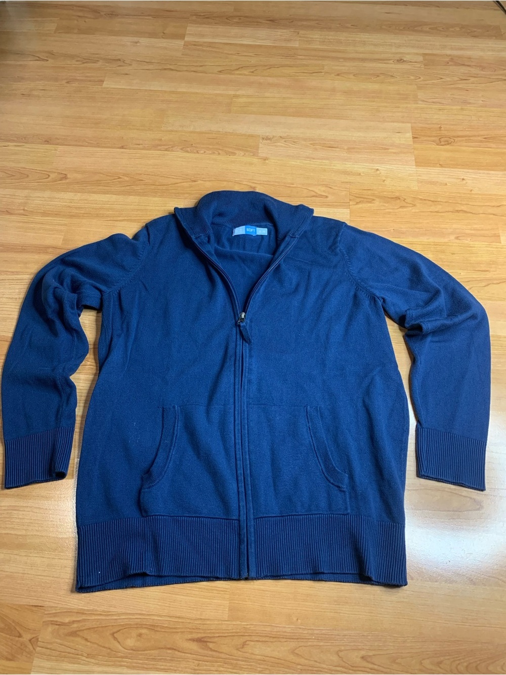 Denver Hayes "SOFT" Blue Full-Zip Knit Cardigan Sweater - XL - Picture 2 of 8